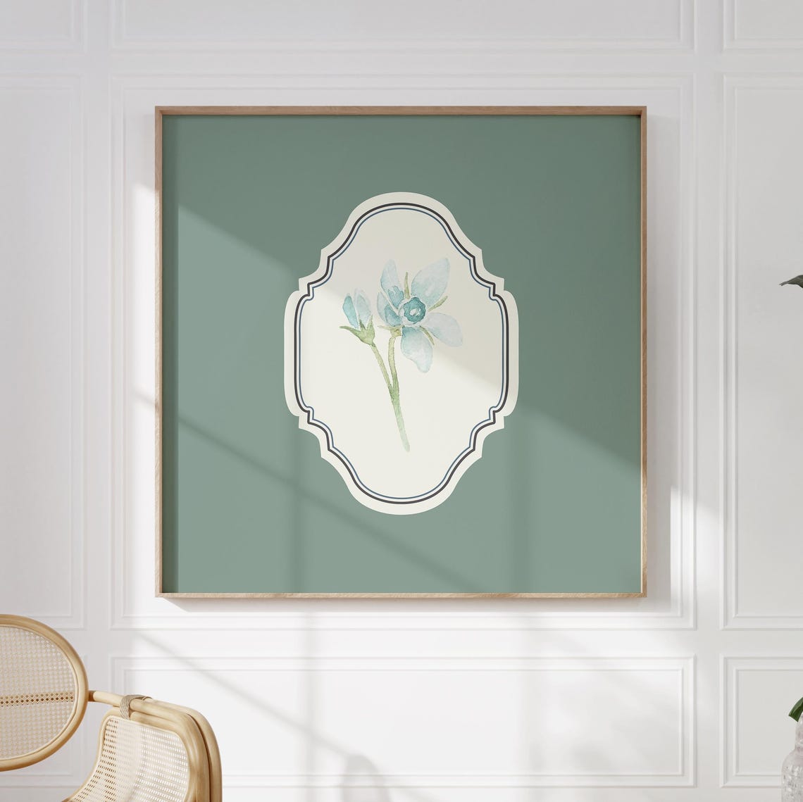 Sage Green Minimal Blue Flower Poster Watercolor Botanical Decor - Image 5