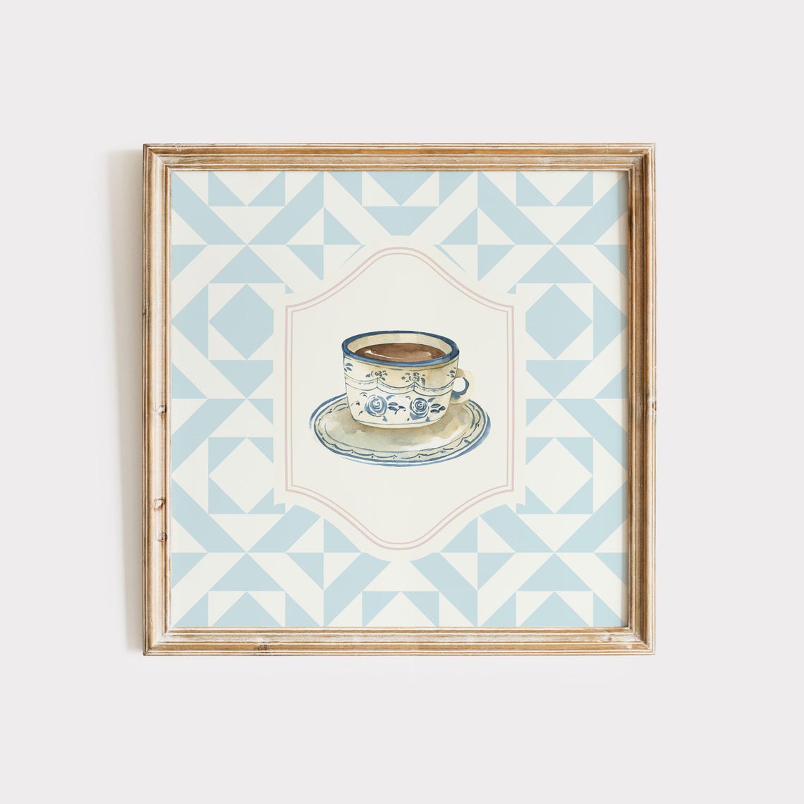 Coffee With Grandma Wall Art Kitchen Living Room Art Blue Thin Line Print Nursery Square Art