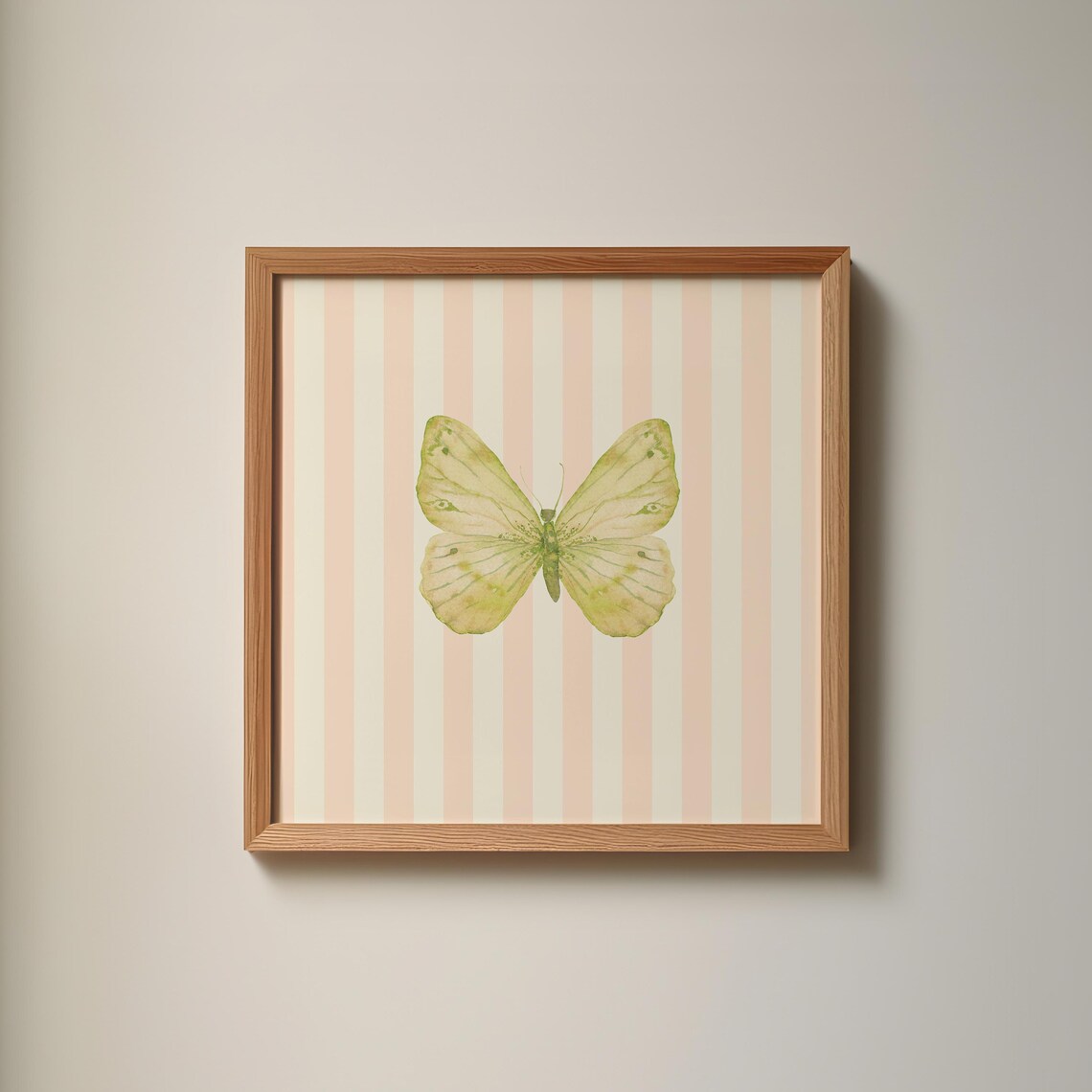 Pink Striped Minimal Butterfly Art Print, Nursery Decor