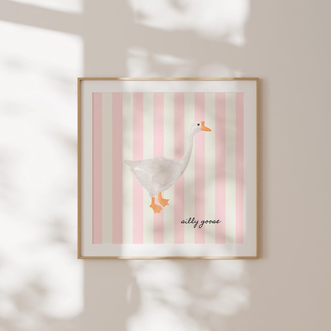 Silly Goose White Goose Watercolor Pink Striped Nursery Wall Poster - Image 5