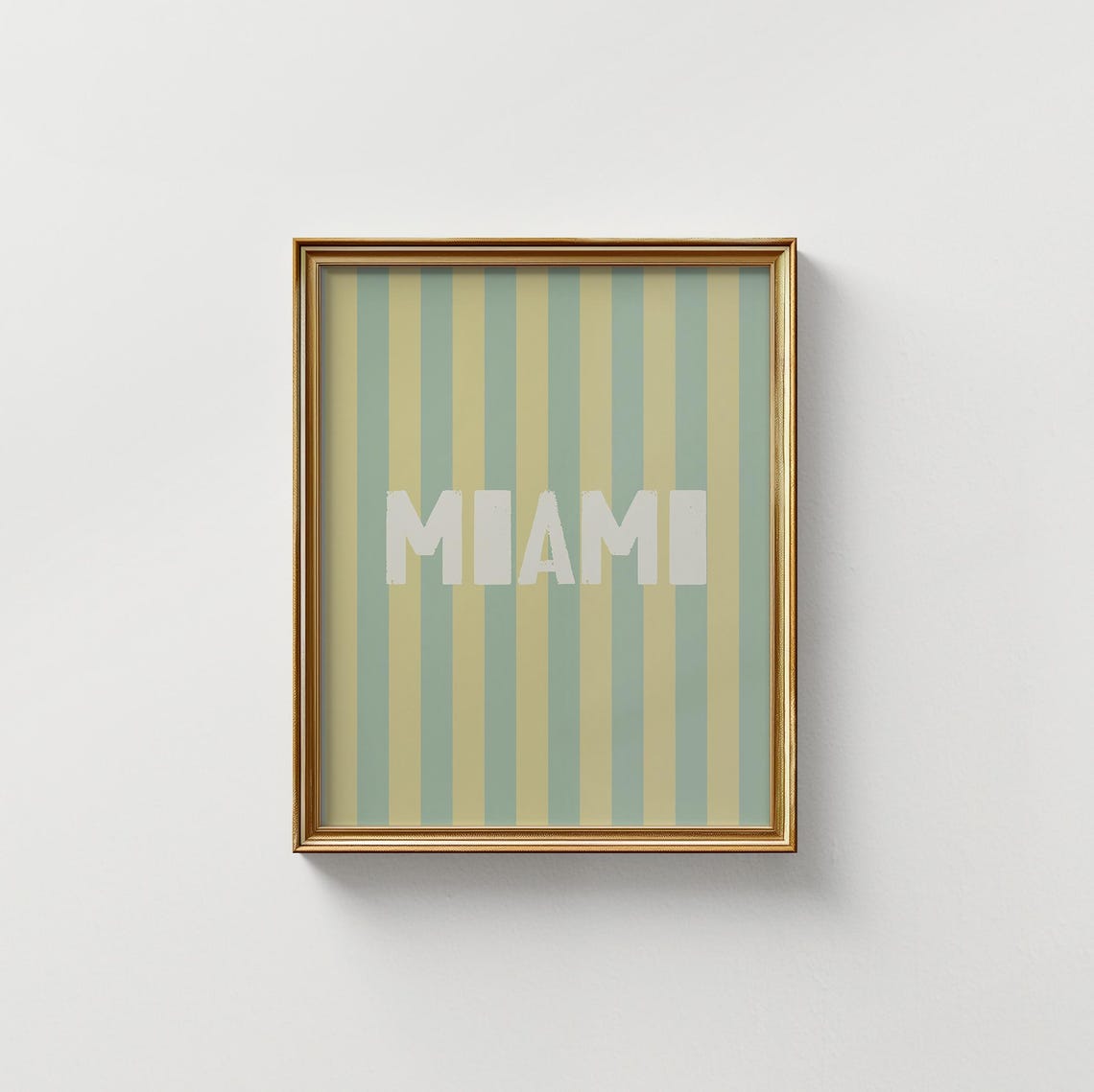Miami White Hand Lettered Green Yellow Striped Vertical Travel Poster - Image 5