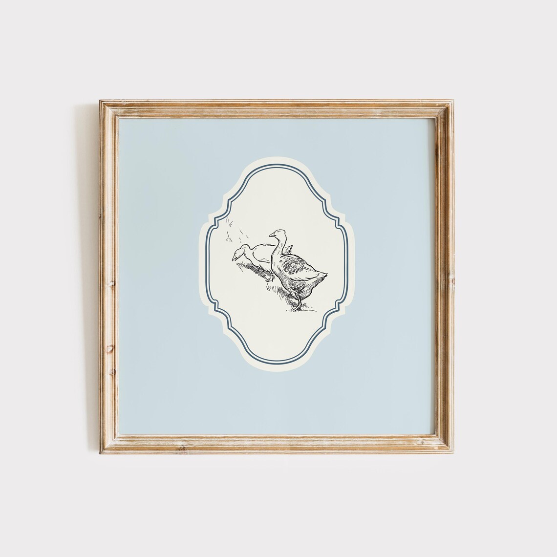 Vintage Duckling Pair Baby Blue Ornate Square Nursery Farm Poster - Image 3
