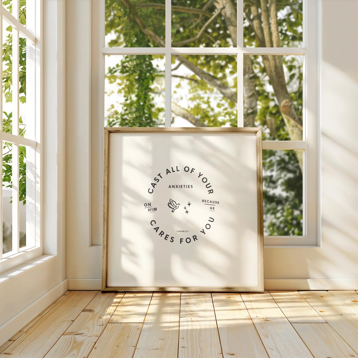 Cast All Your Anxieties On Him 1 Peter 5-7 Circle Quote Poster - Image 2
