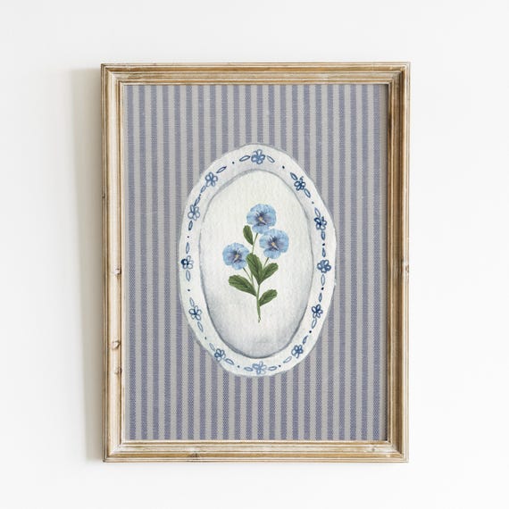 Vintage China Plate Art Print, English Garden Floral