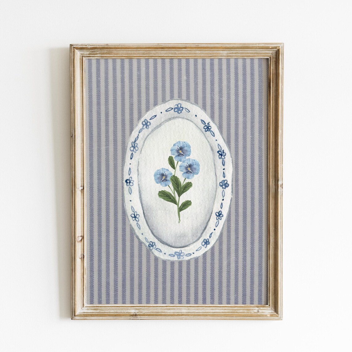 Vintage China Plate Art Print, English Garden Floral