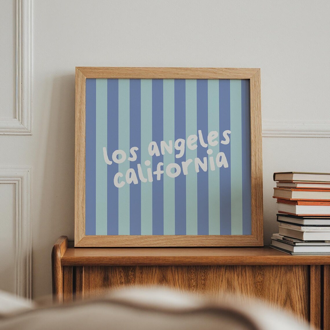 Los Angeles California Blue Striped Hand Lettered Square Travel Poster