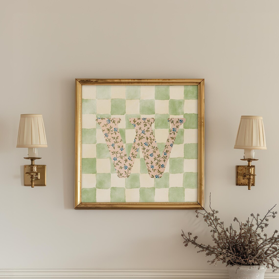 W Square Initial Personalized Watercolor Gift - Image 3