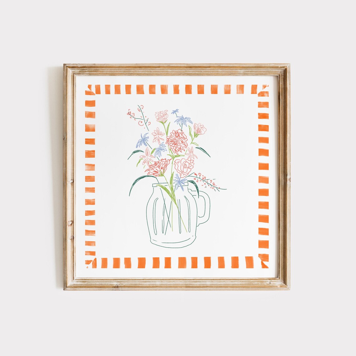 Red Mason Jar Doodle Botanical Illustration