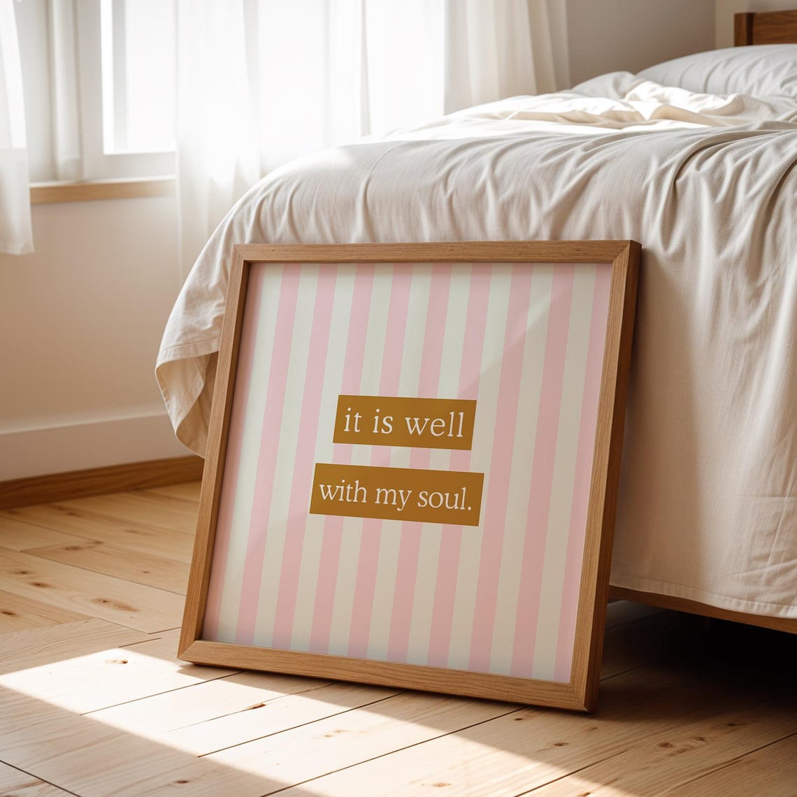 It Is Well With My Soul Quote Poster Pink Striped Christian Decor - Image 2