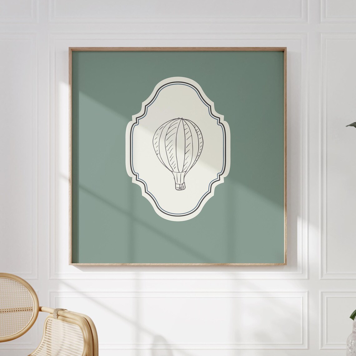 Sage Green Hot Air Balloon Line Art Poster Vintage Nursery Decor - Image 2