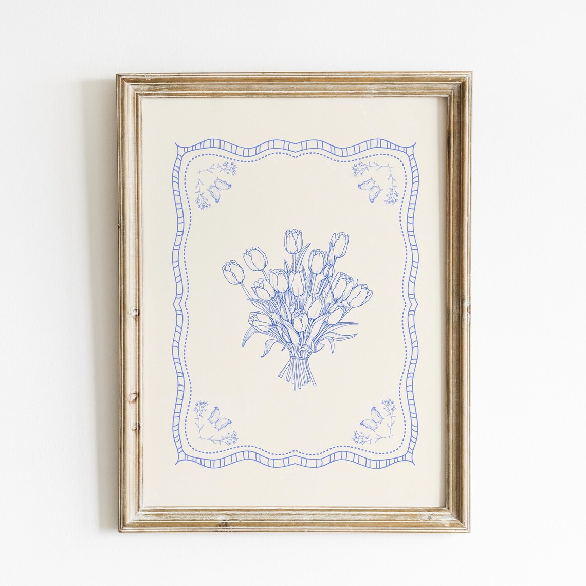 Cobalt Blue Tulip Illustration Wall Art Print