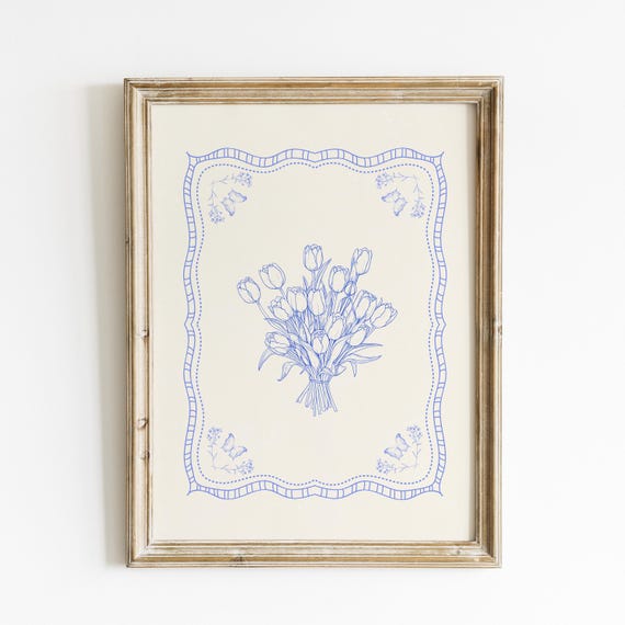 Cobalt Blue Tulip Illustration Wall Art Print