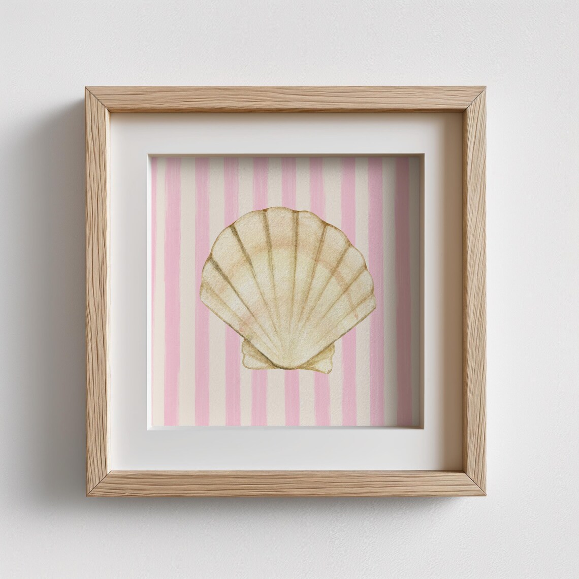 Soft Pink Striped Watercolor Shell Art Print - Image 2