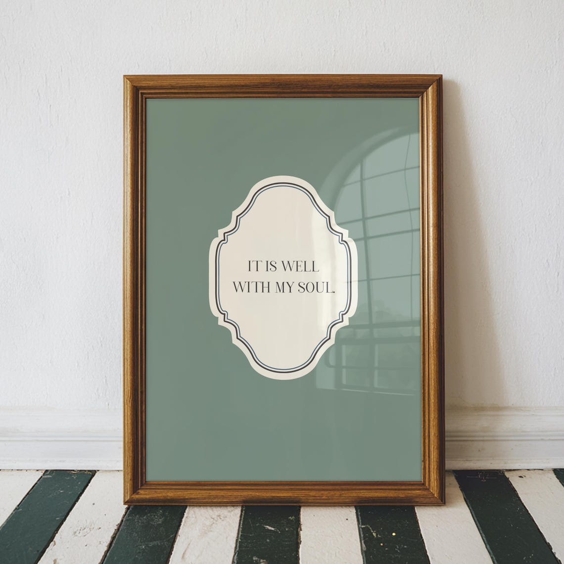 It Is Well With My Soul Sage Green Ornate Vertical Quote Wall Art - Image 2