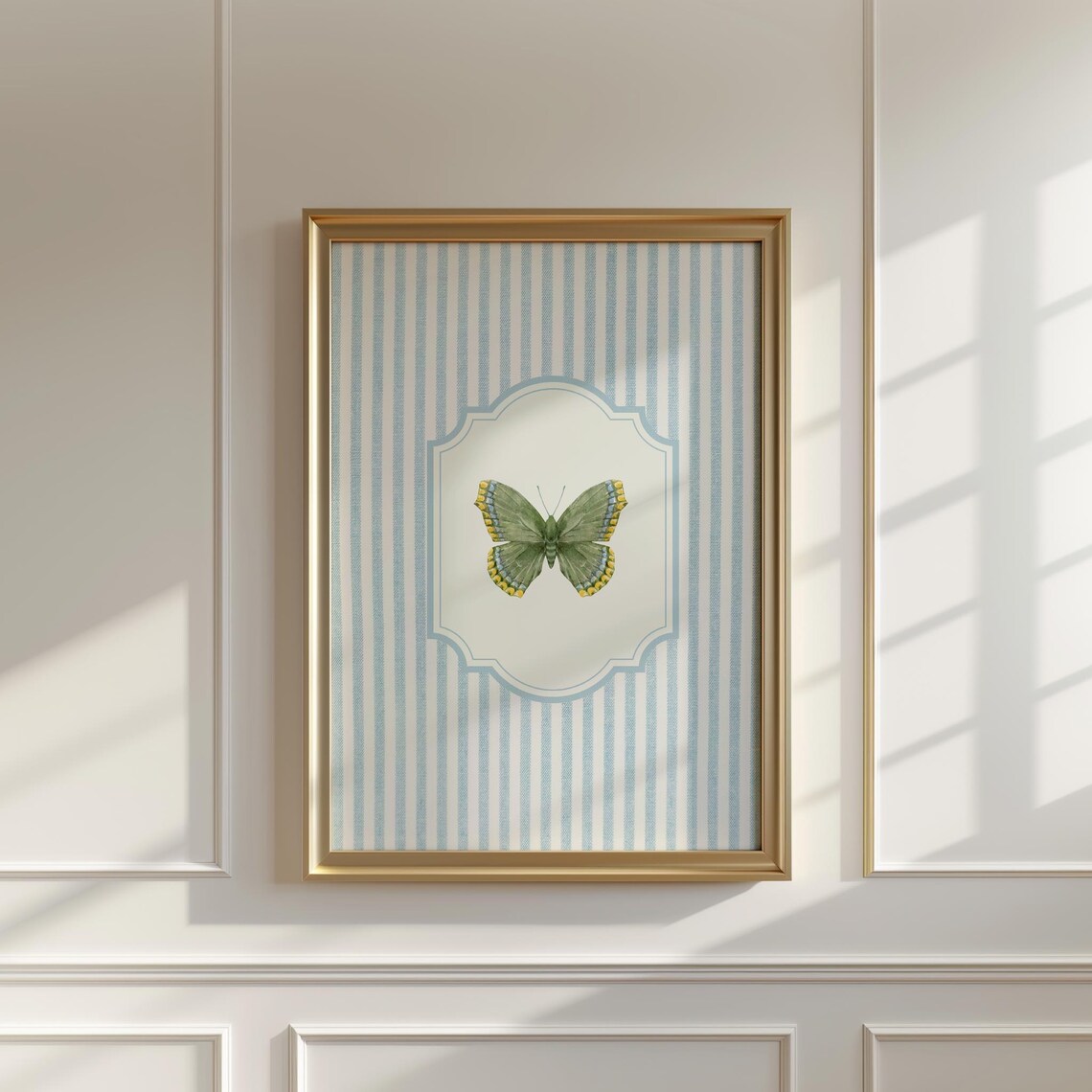 Penelope Striped Green Butterfly Art Print - Image 2