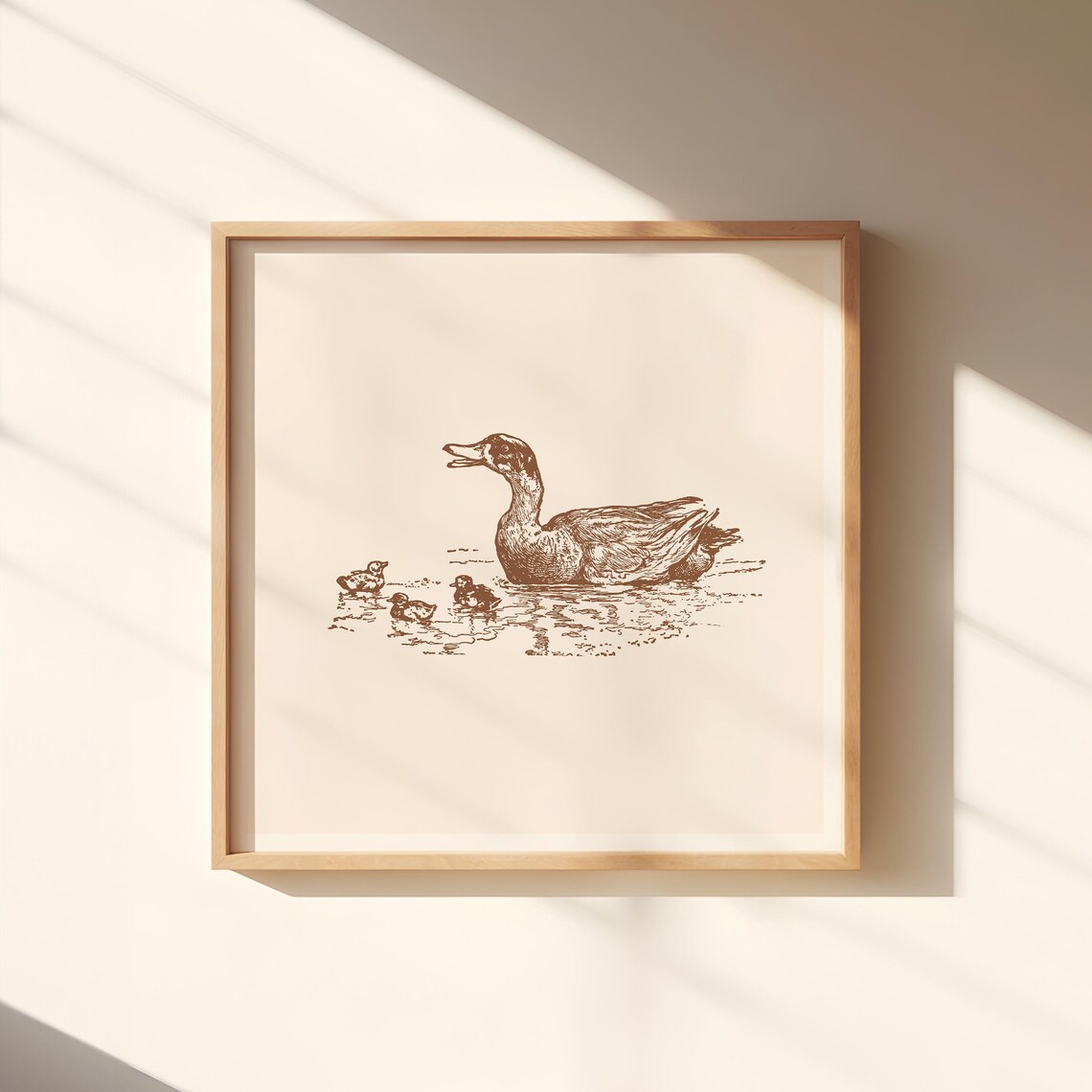 Mocha Brown Mother Duck And Ducklings Vintage Nursery Poster - Image 3