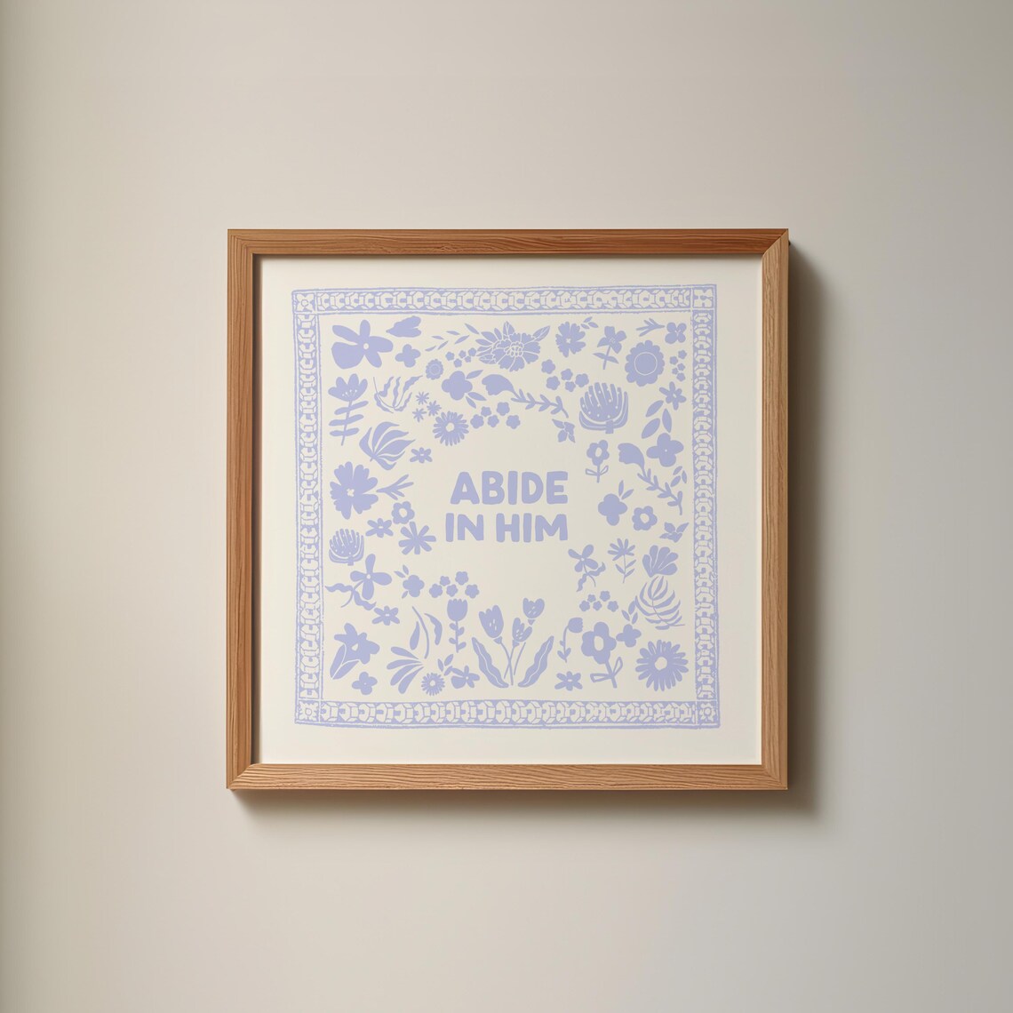 Abide In Him Square Print Instant Wall Art Kitchen Living Room Art Blue Thin Line Scripture - Image 2