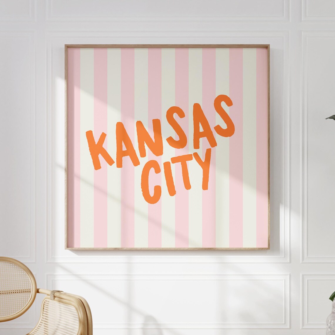 Kansas City Orange Hand Lettered Pink Striped Square City Name Poster - Image 4