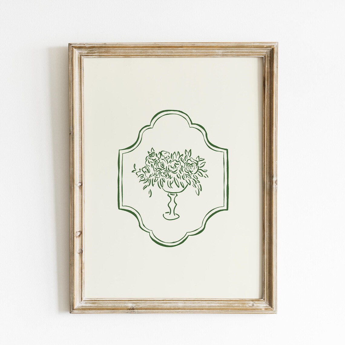 Forest Green Floral Urn Crest Line Art Cream Minimalist Art Poster - Image 5