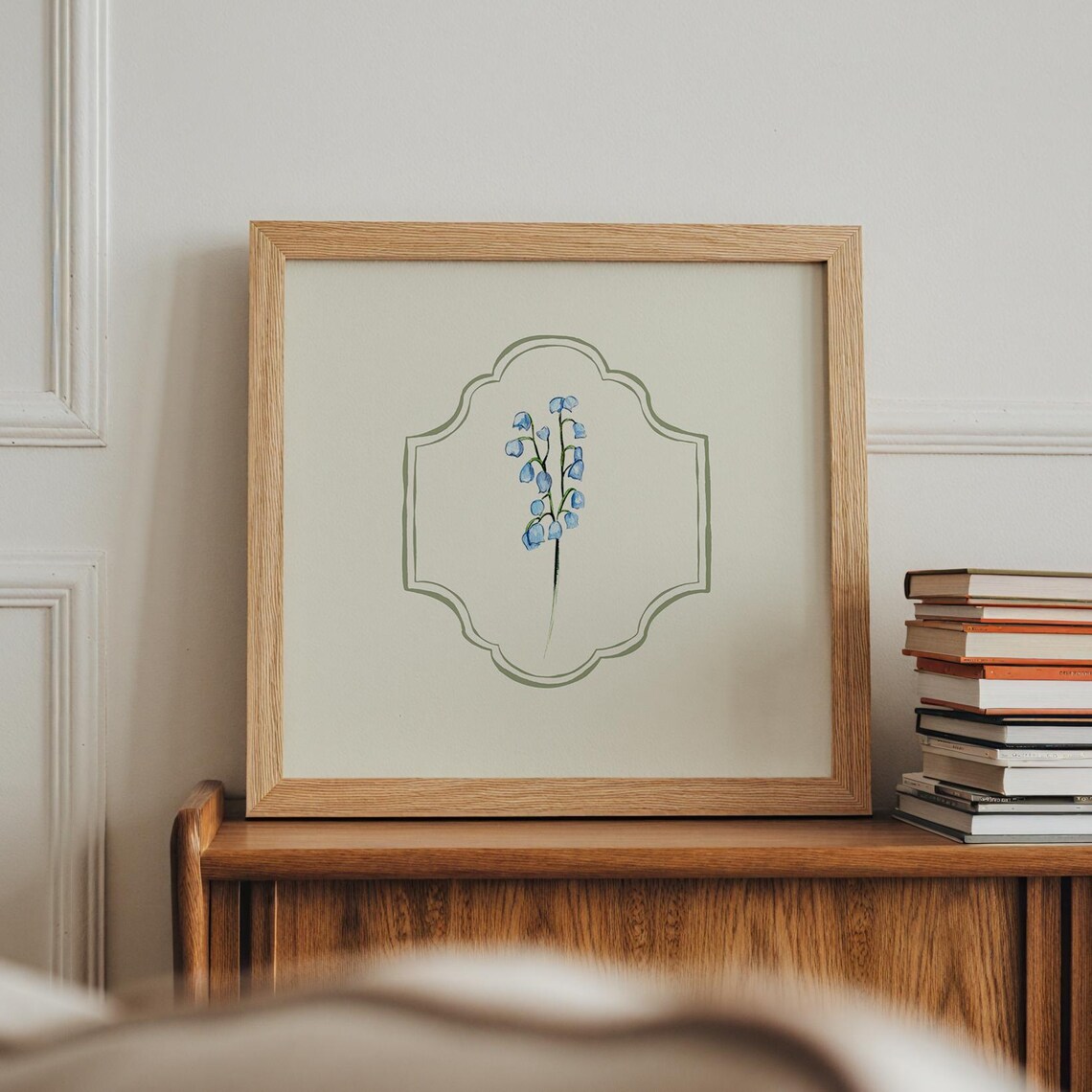 Blue Lily of the Valley Wildflower Watercolor Sage Frame Art Print - Image 3