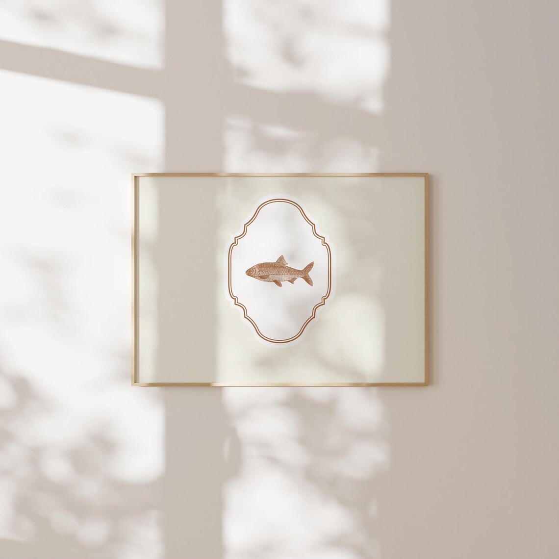 Cream Horizontal Fish Illustration Print Wall Art Trendy Decor Vintage - Image 2