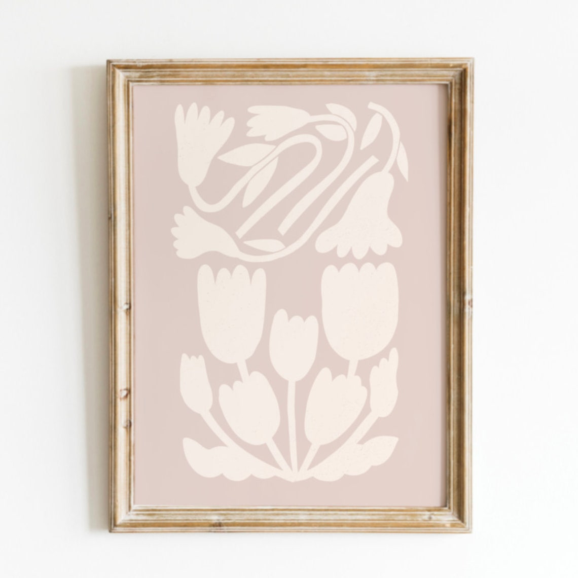 Cream Abstract Tulip Bouquet on Dusty Mocha Vintage Floral Poster