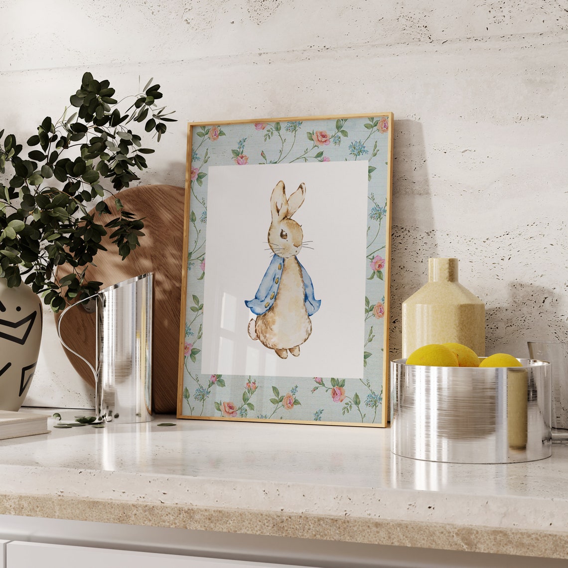 Beloved Classic Peter Rabbit Watercolor with Floral Border Poster