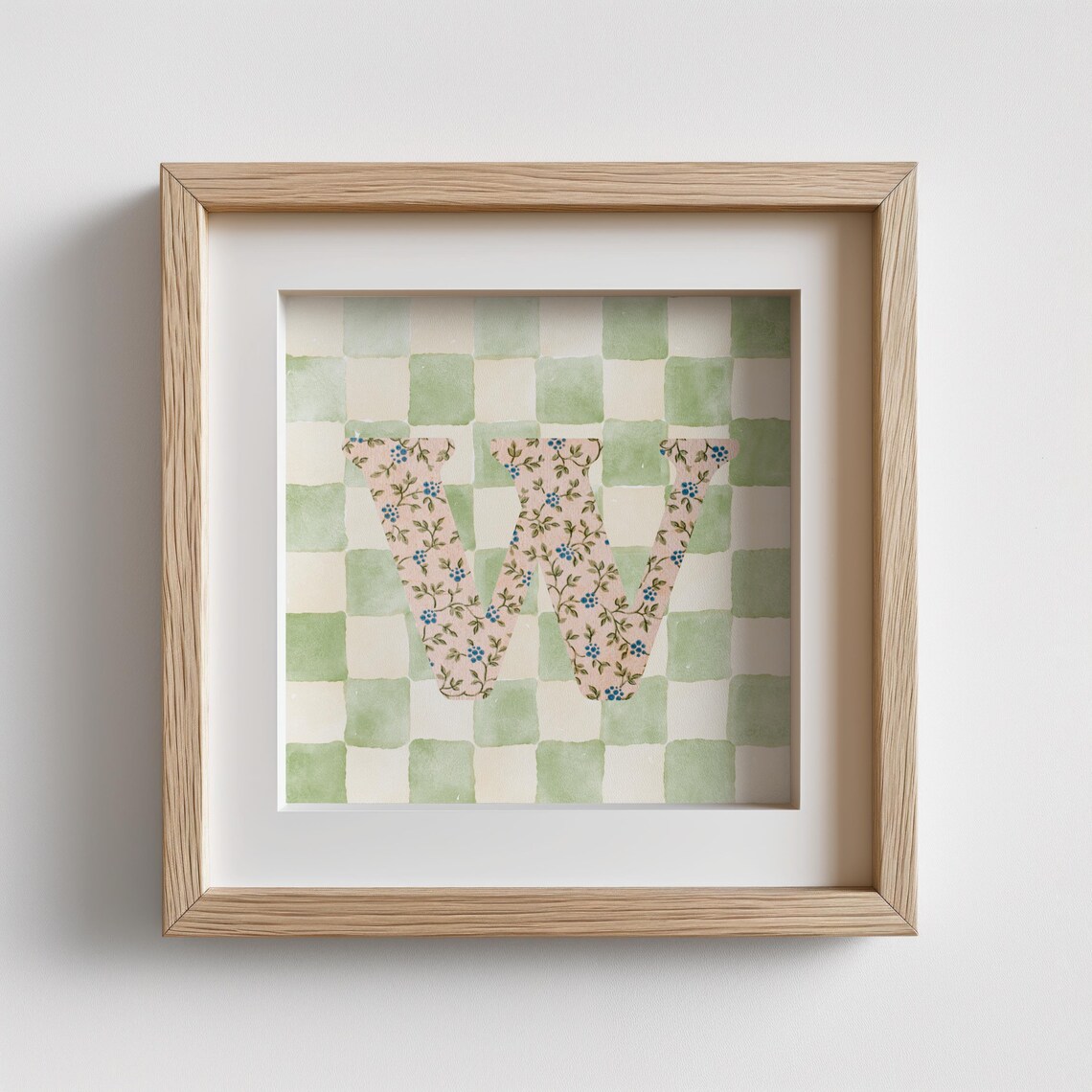 W Square Initial Personalized Watercolor Gift
