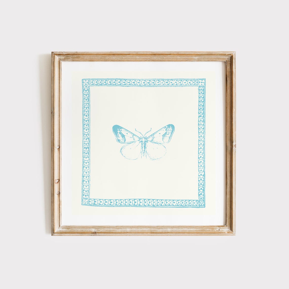 Baby Blue Minimal Butterfly Square Thin Line Illustration Poster
