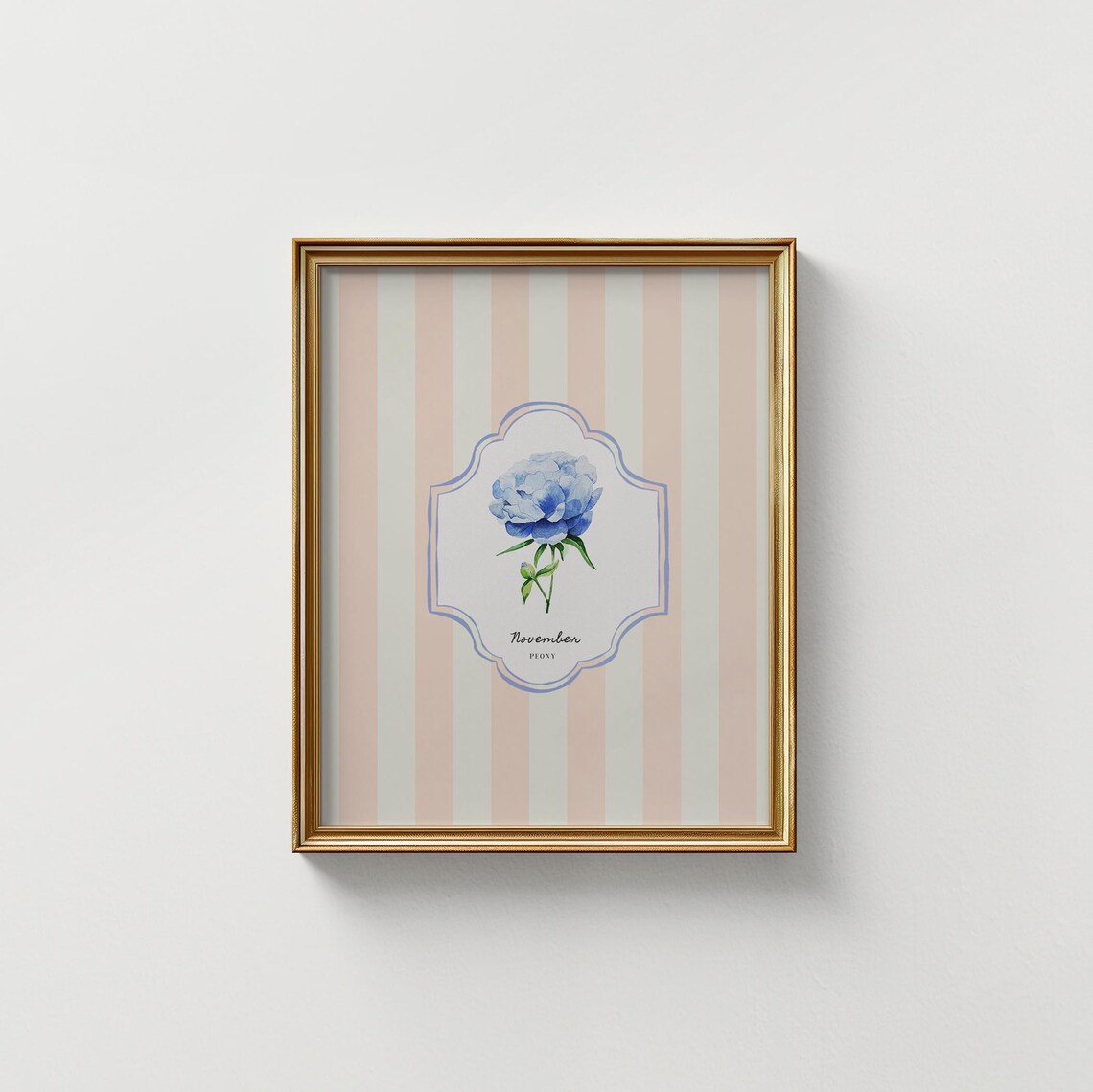 November Peony Birth Flower Peach Striped Botanical Wall Art Print - Image 5