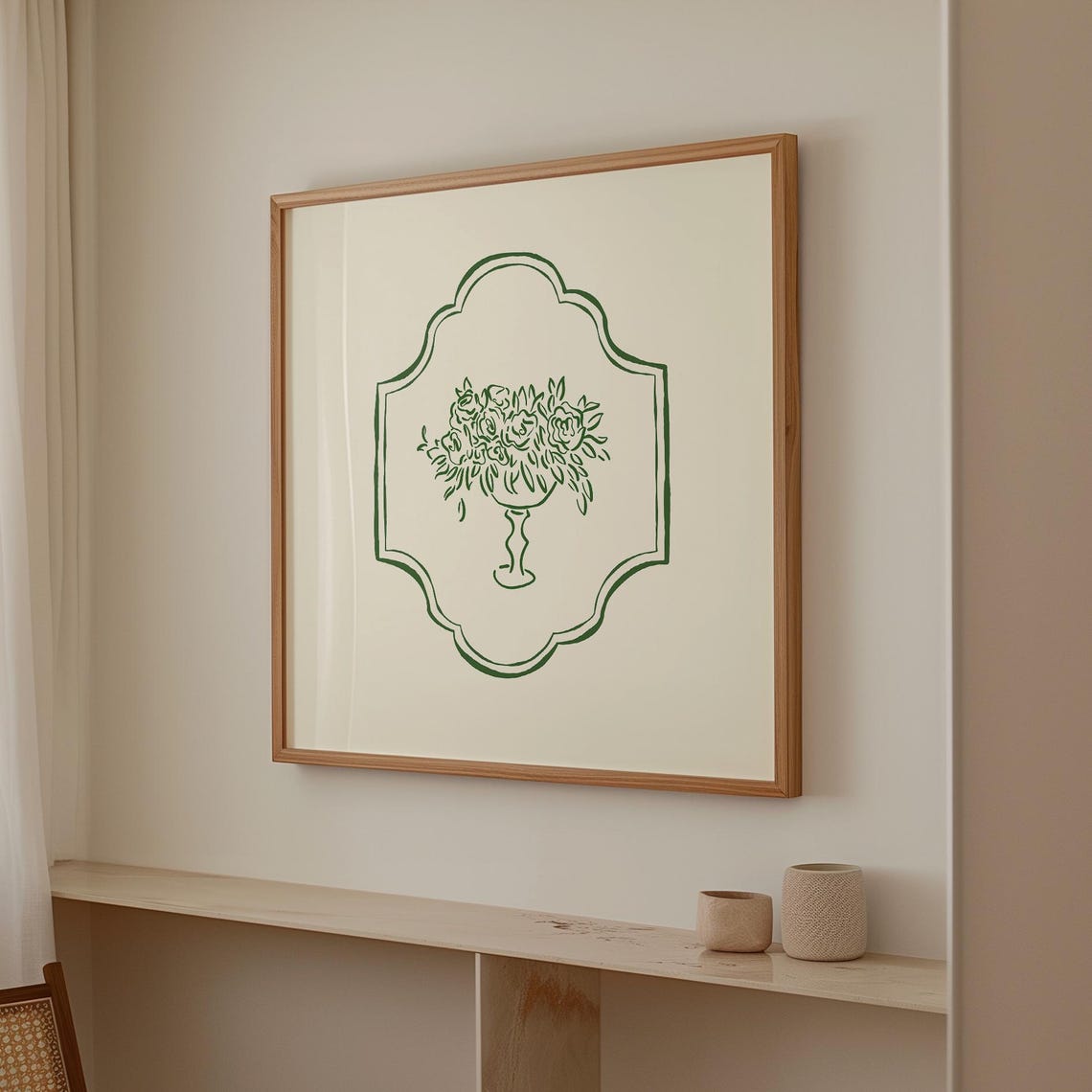 Forest Green Line Art Floral Vase Ogee Frame Minimalist Wall Poster - Image 3