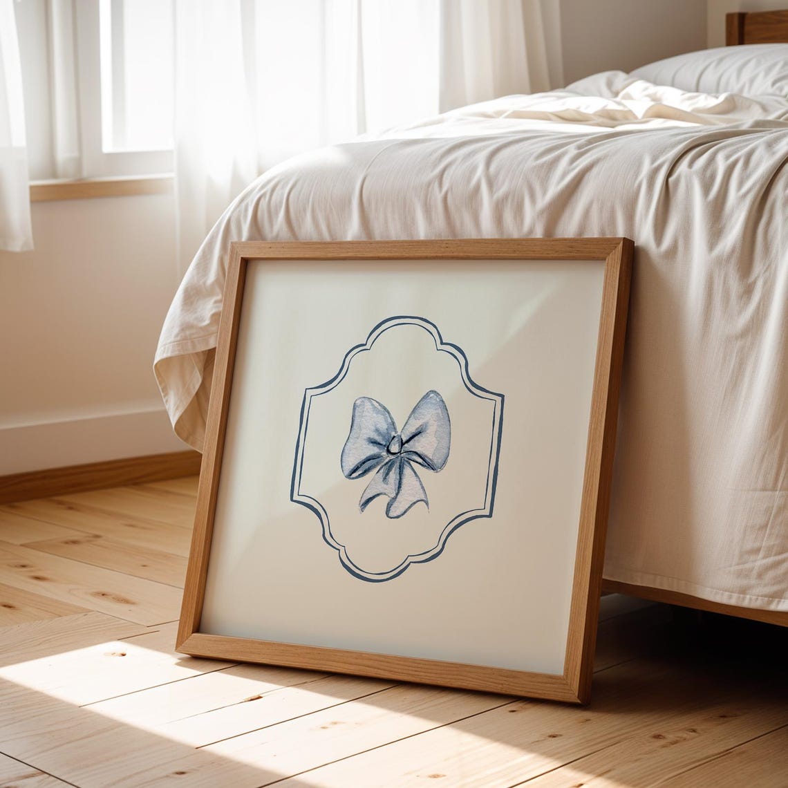 Blue Bow Watercolor Coquette Framed Nursery Trendy Wall Art Poster - Image 3
