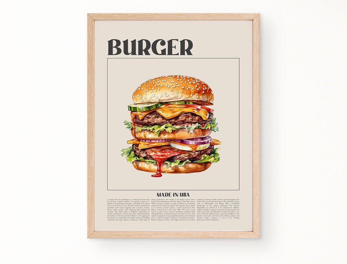 Retro Burger Vintage Hamburger, Kitchen Wall Art - Image 4