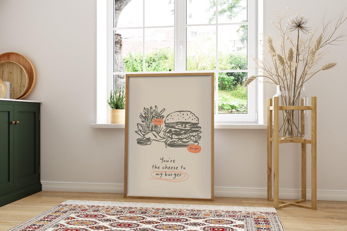 Burger And Fries Wall Art Wall Art For Take Away Shop Fast Food Poster Cute Retro Wall Art Minimalist Wall Art Food Art Poster - Image 4