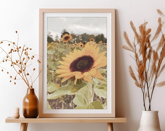 Sunflower in Bloom Golden Petals Summer Field Photography Wall Art
