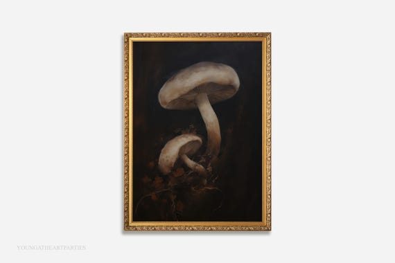 Dark Mushroom Wall Art Moody Mushroom Painting Print Dark Academia Decor Antique Victorian Gothic Art Vintage Oil Painting