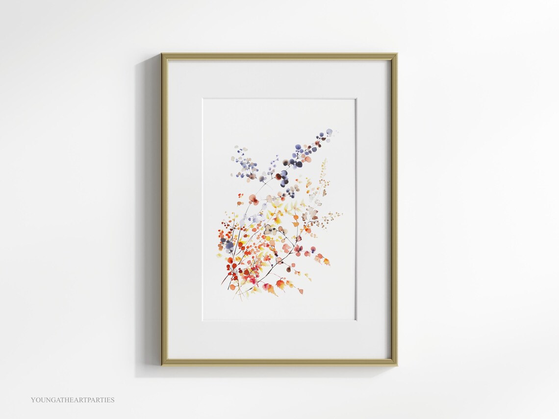 Minimalist Autumn Branch Watercolor Art Print Blue Berry Wall Decor - Image 3