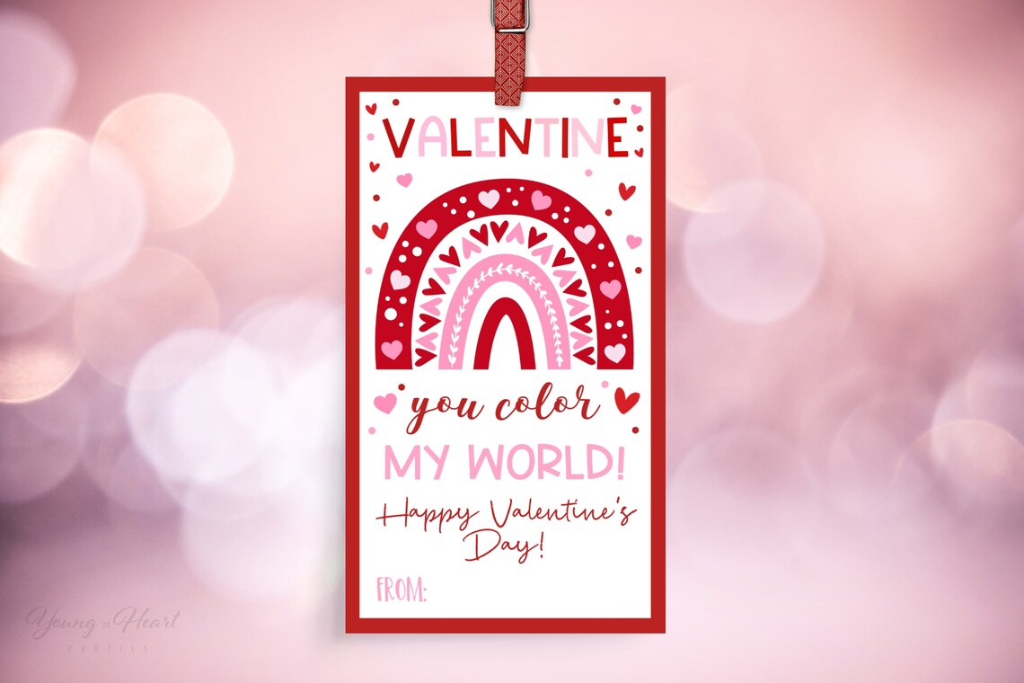 Valentine You Color My World Rainbow Hearts Kids Card Art Print