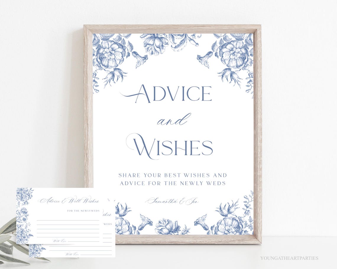 Advice and Wishes Blue Floral Wedding Signage Invitation Print
