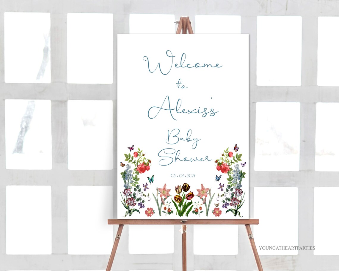 Wildflower Welcome Baby Shower Sign Watercolor Floral Event Poster
