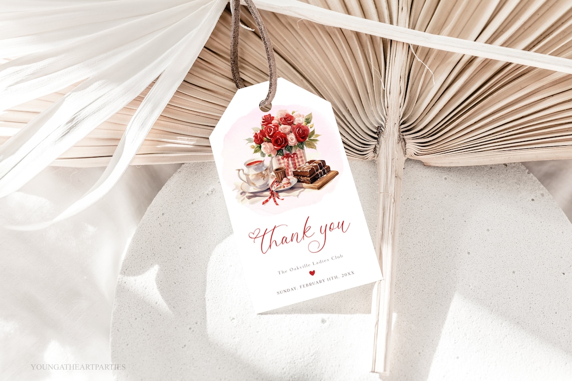 Tea Party Thank You Favor Tag Red Roses Teapot Ladies Club Gift Poster