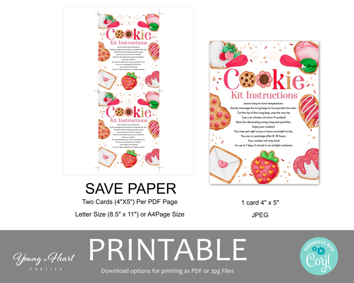 Cookie Kit Instructions Valentine's Cookie Decorating Card Art Print - Image 2