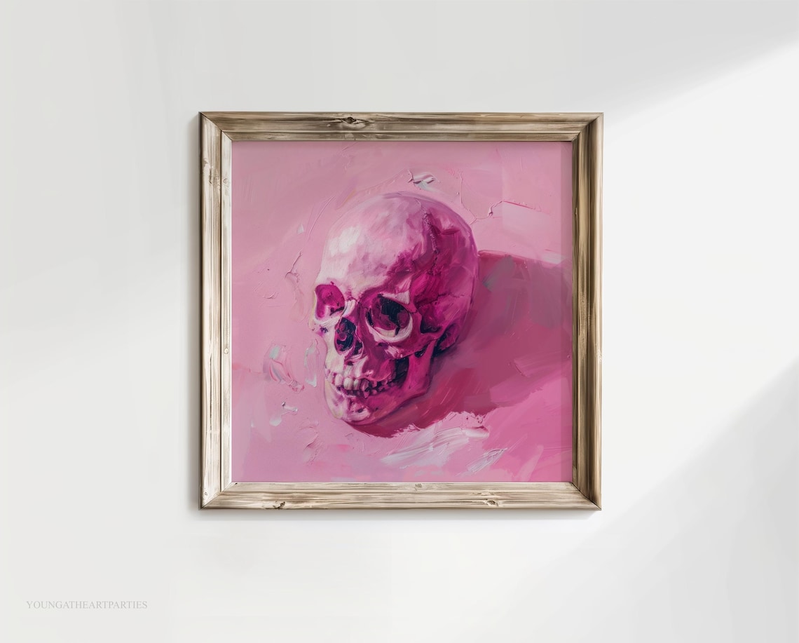 Pink Gothic Skull Oil Painting Hot Pink Halloween Art Poster - Image 6