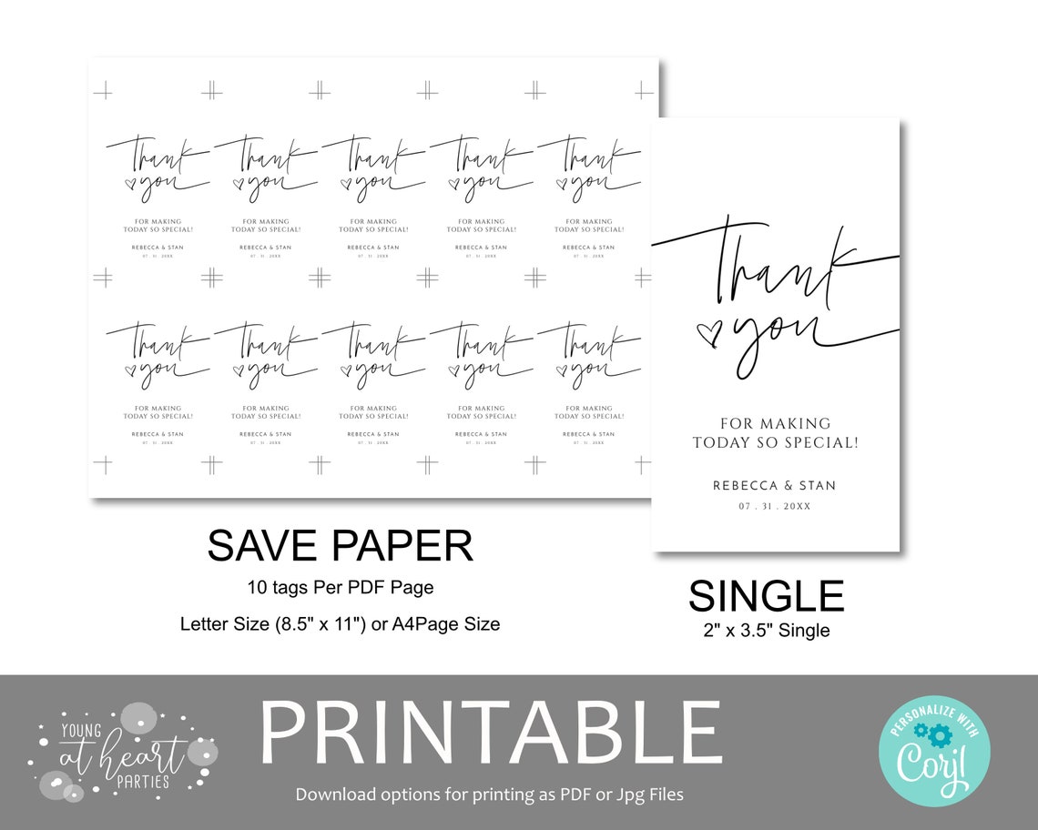 Minimalist Thank You Tag Modern Script Favor Tag Printable Print - Image 2