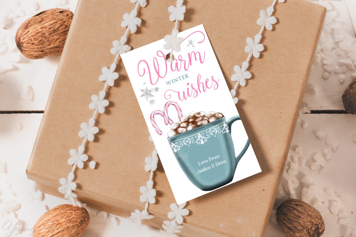 Warm Winter Wishes Hot Cocoa Mug Christmas Gift Tag Editable Print
