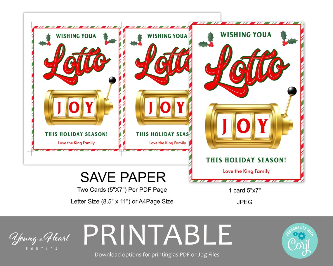 Christmas Lottery Gift Tag Card Editable Wishing You A Lotto Joy Card Holiday Secret Santa Lotto Tag Coworker Holiday Gift - Image 2