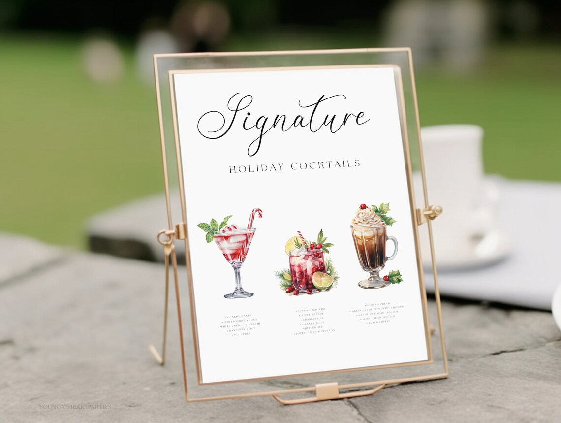 Elegant Signature Holiday Cocktails Bar Menu Sign Party Poster
