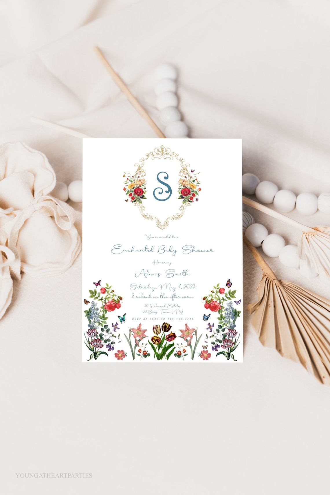 Enchanted Garden Butterfly Baby Shower Botanical Invitation Print