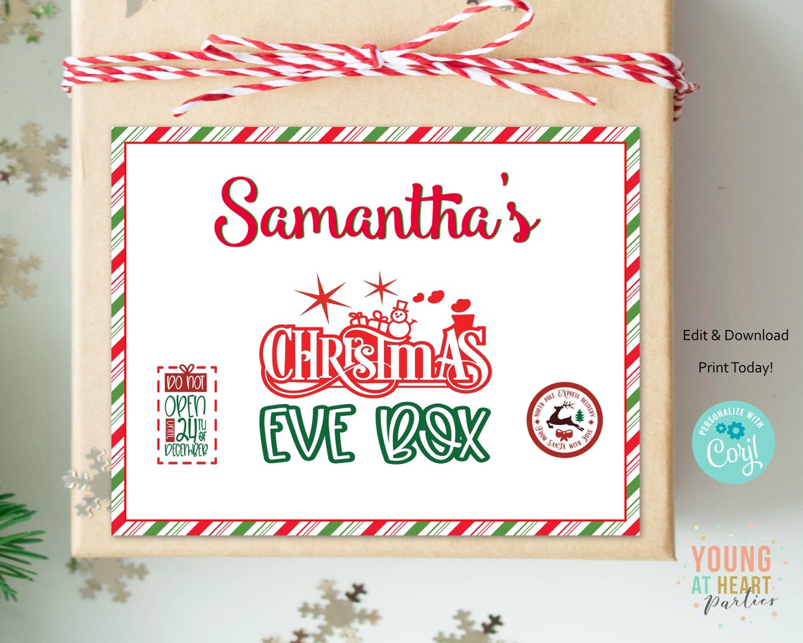 Personalized Christmas Eve Box Lid Topper Label Sticker Poster