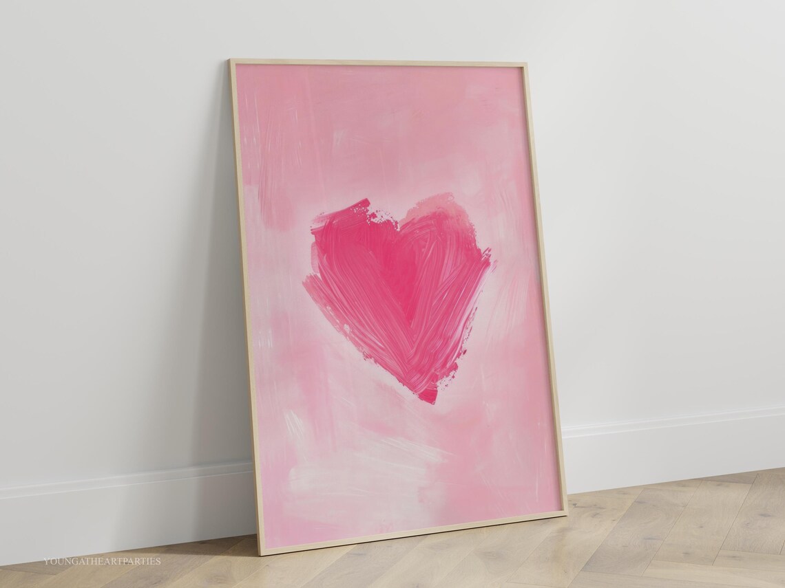 Pink Brushstroke Heart Abstract Love Art Painting Gold Frame Print - Image 5